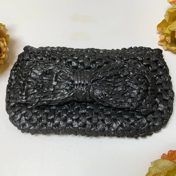 ZARA Black Woven Corn Straw Clutchs - Picture 1 of 4